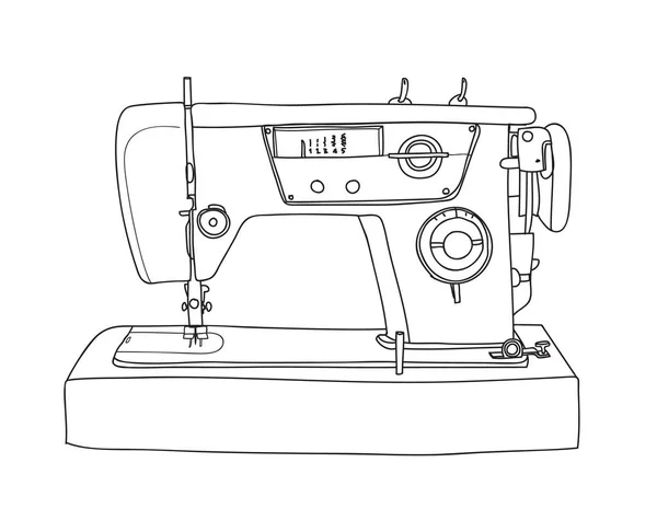 Máquina de coser retro lindo vintage dibujado a mano vector línea de arte il — Vector de stock