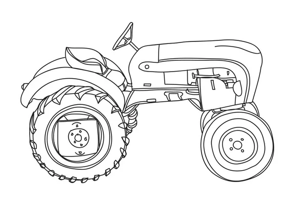Tractor Vintage dibujado a mano línea vectorial ilustración de arte — Vector de stock