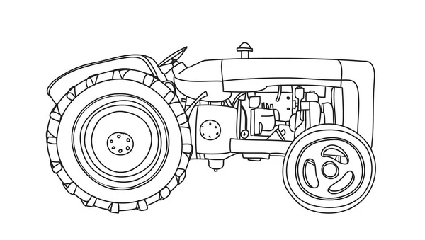 Tracteur Vintage dessiné à la main illustration d'art de ligne vectorielle mignonne — Image vectorielle