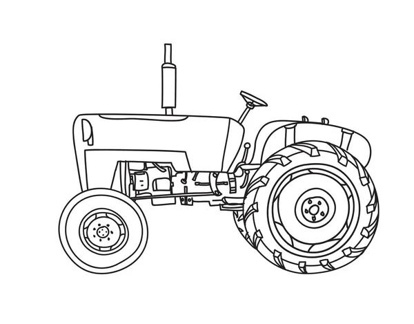 Vieux tracteur vintage dessiné à la main mignon vecteur ligne-art illustration — Image vectorielle