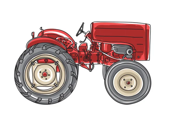 Mimi rojo Tractor Vintage ilustración de arte vectorial dibujado a mano — Vector de stock