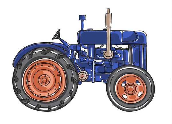 Tractor viejo azul oscuro Vintage dibujado a mano lindo vector línea de arte i — Vector de stock