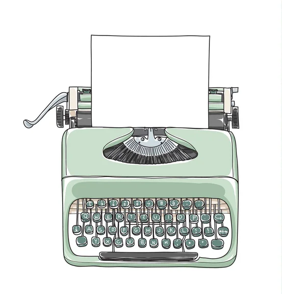 Mintgrün Vintage Schreibmaschine tragbar retro mit Papier Hand d — Stockvektor