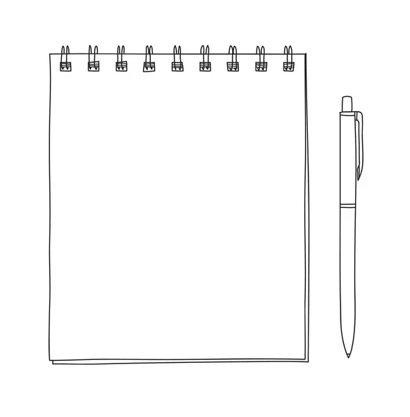 Caderno espiral e esferográfica caneta mão desenhada vetor linha arte doente — Vetor de Stock