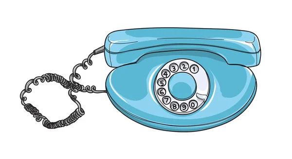 蓝色的旋转拨号的电话复古电话复古手绘 vecto — 图库矢量图片