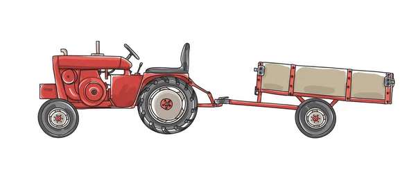 Антикварные тракторы с винтажным трейлером ручной работы векто — стоковый вектор