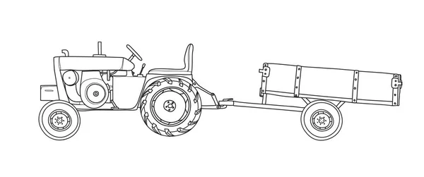 Trattori antichi con ribaltamento Trailer Vintage mano disegnata vettoriale — Vettoriale Stock