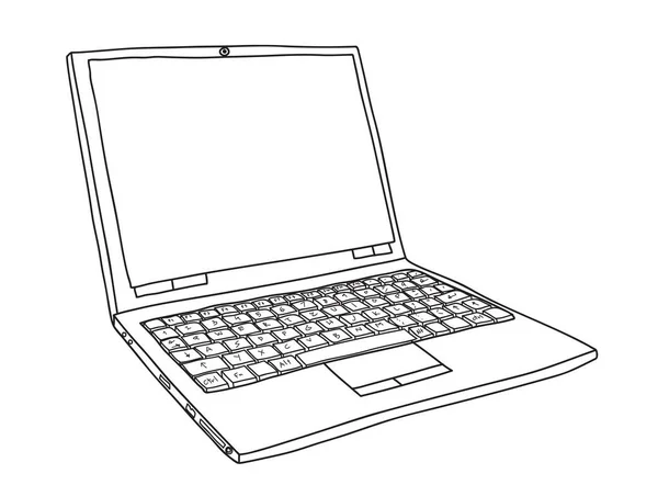 Notebook laptop roztomilý ručně tažené vektorové linky umění ilustrace — Stockový vektor