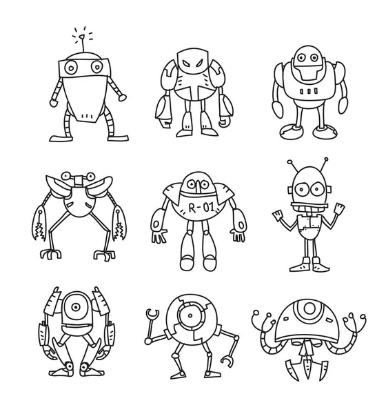 Robots mano lindo dibujado vector conjunto línea arte ilustración — Vector de stock