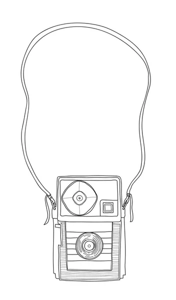 카메라 빈티지 사진 복고풍 디자인 손으로 그린 벡터 라인 — 스톡 벡터