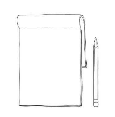 defter ve kalem el çizimi sevimli vektör çizgisi çizimi