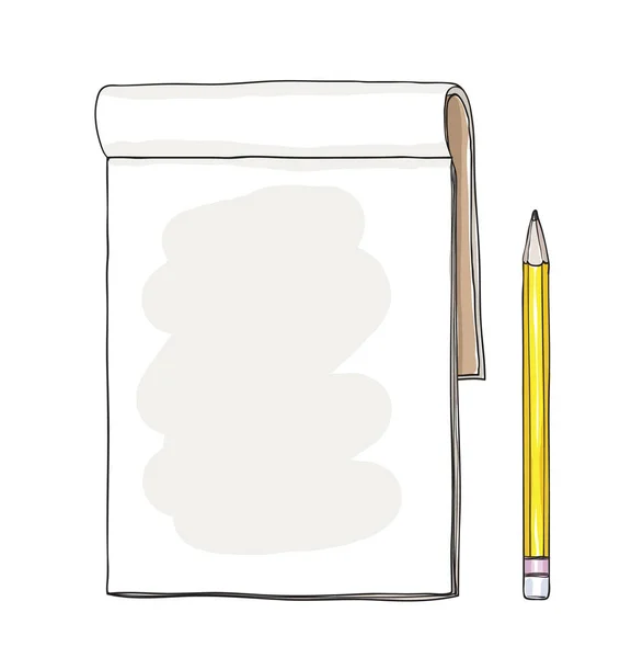 Notebook and yellow pencil hand drawn cute vector art illustrati — Stock Vector