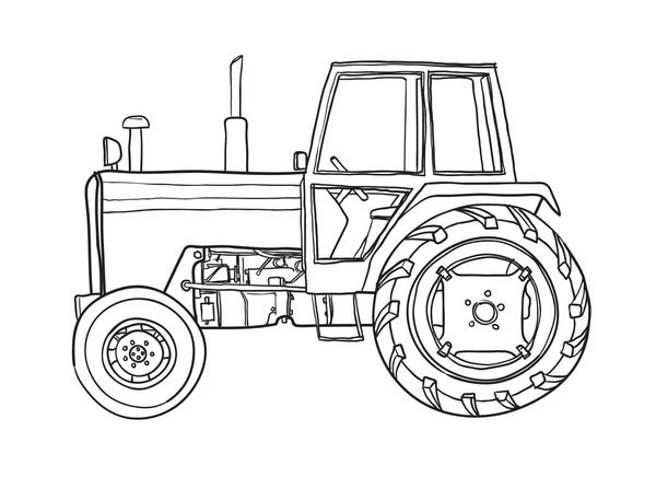 Traktorer Antikke Vintage håndlagde vektorlinekunst syk – stockvektor
