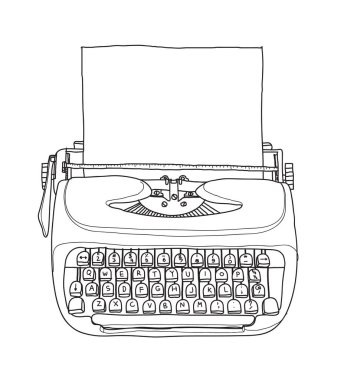 blue Mint vintage  typewriter portable retro with paper hand dra clipart