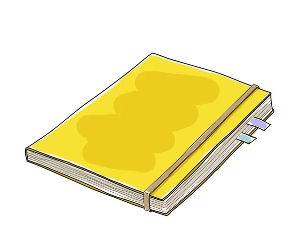 Carnet en cuir jaune illustration d'art vectoriel dessinée à la main — Image vectorielle