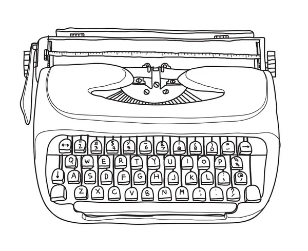 Máquina de escribir vintage portátil retro dibujado a mano vector línea de arte il — Vector de stock