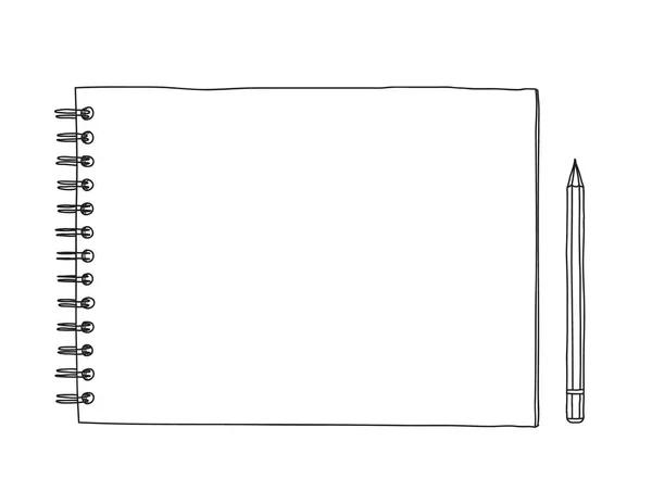Notizbuch und Bleistift handgezeichnete Vektorlinie Illustration — Stockvektor