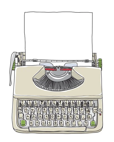 Crema máquina de escribir vintage con papel dibujado a mano lindo vector de línea — Vector de stock