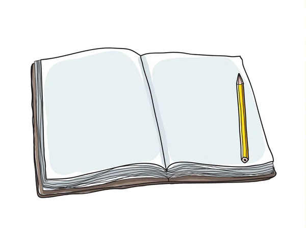 Caderno e lápis ilustração vetorial de arte desenhada à mão —  Vetores de Stock