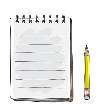 defter ve sarı kalem çizilmiş vektör sanat çizim el
