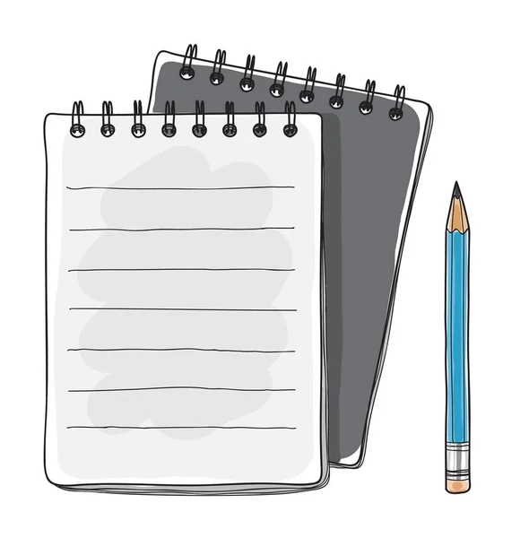 Notebook preto e lápis azul desenhado à mão ilustratio arte vetorial — Vetor de Stock
