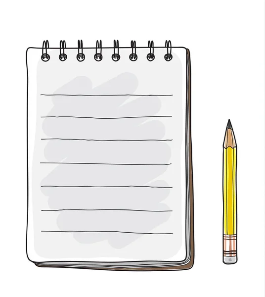 Notebook e lápis amarelo desenhado à mão ilustração arte vetorial —  Vetores de Stock
