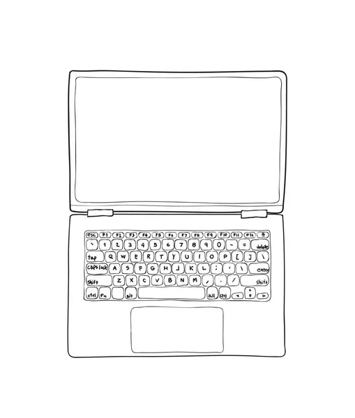 Vista superior portátil mano dibujado lindo vector línea arte ilustración — Vector de stock