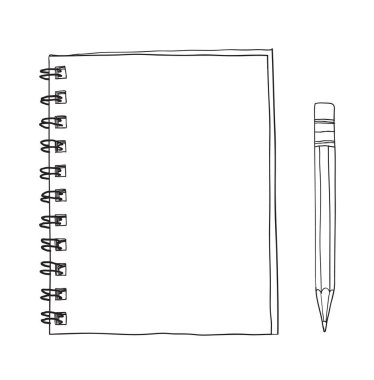 defter ve kalem el çizimi sevimli vektör çizgisi çizimi