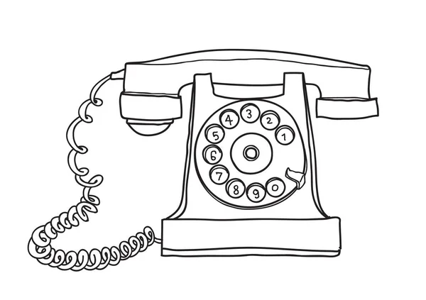 Antik Rotary Dial Telephone tangan gambar garis vektor seni illustr - Stok Vektor