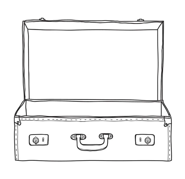 Maleta vintage vacío maleta dibujado a mano vector línea arte illus — Vector de stock