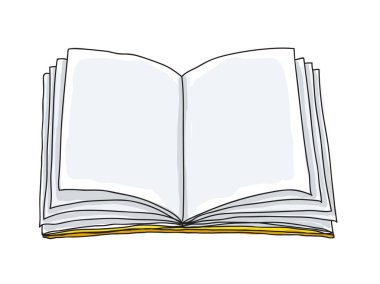 Açık kitap, boş kağıt elle çizilmiş vektör sanat çizim