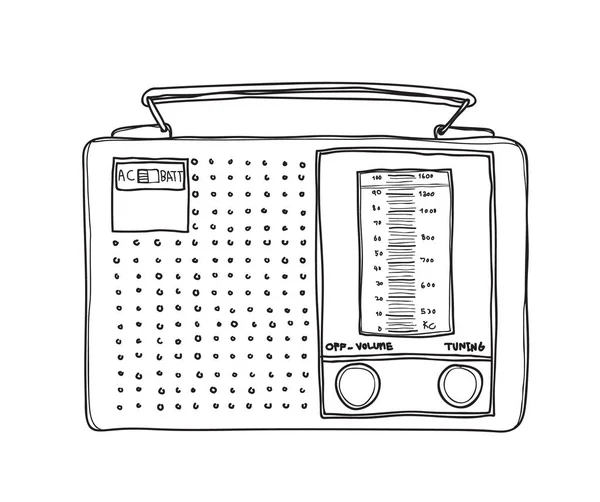 Radio vintage transistor mano di lavoro disegnato linea vettoriale art illu — Vettoriale Stock