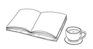 defter ve kahve Kupası hat sanat elle çizilmiş vektör hat sanat Hüseyin