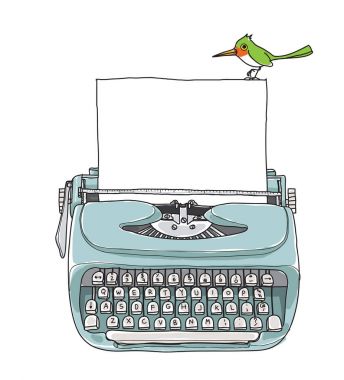 blue Mint vintage  typewriter portable retro with paper and gree clipart