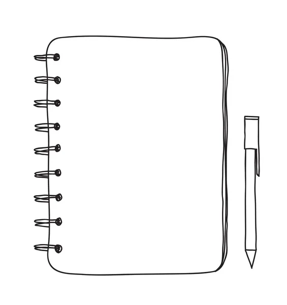 Notizbuch und Stift handgezeichnete Vektorlinie Illustration — Stockvektor