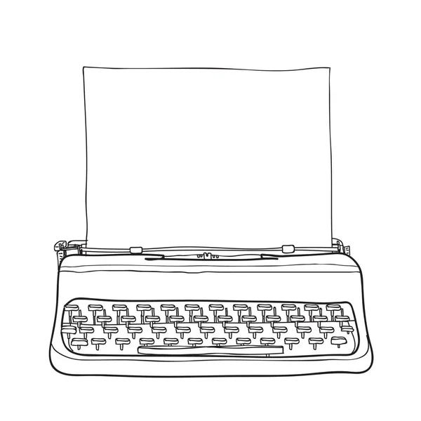 Máquina de escribir vintage portátil retro con papel dibujado a mano vector l — Vector de stock