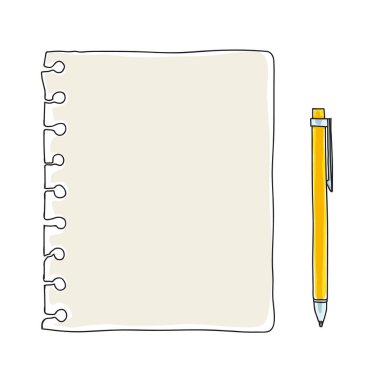 Not kağıdı ve sarı kalem handdrawn vektör sanat çizim