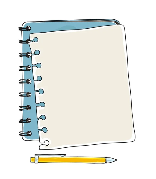 Σημείωση χαρτί ενός διαγραμμισμένου σημειωματάριου και κίτρινο στυλό handdrawn διάνυσμα τέχνη illustr — Διανυσματικό Αρχείο