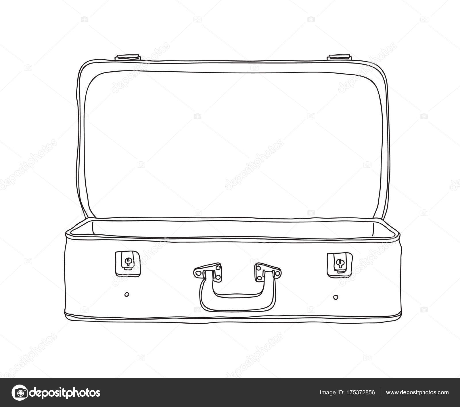 Suitcase Vintage Storage Luggage Empty and open hand drawn vecto Within Blank Suitcase Template