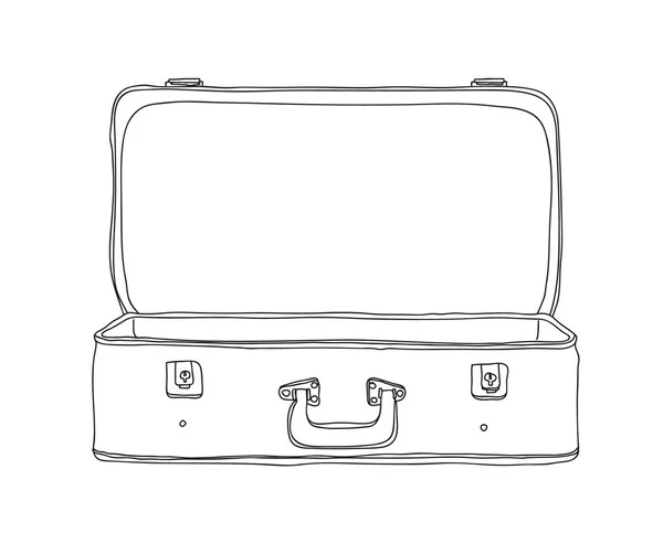 Mala de bagagem de armazenamento vintage Vecto vazio e aberto desenhado à mão — Vetor de Stock