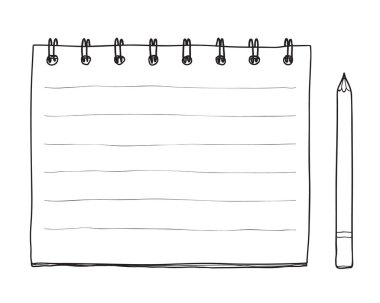 çizilmiş defter ve pancil şirin çizgi sanat illüstrasyon el