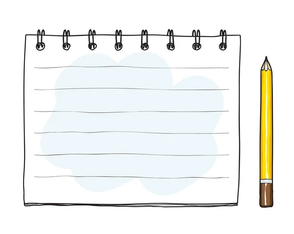 Hand getekende notebook en gele pancil leuke kunst illustratie — Stockvector
