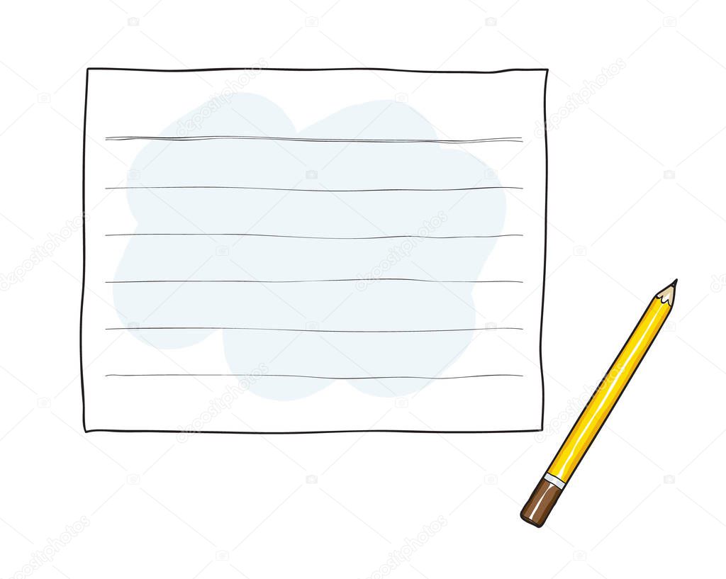 hand drawn note paper and yellow pancil cute art illustration