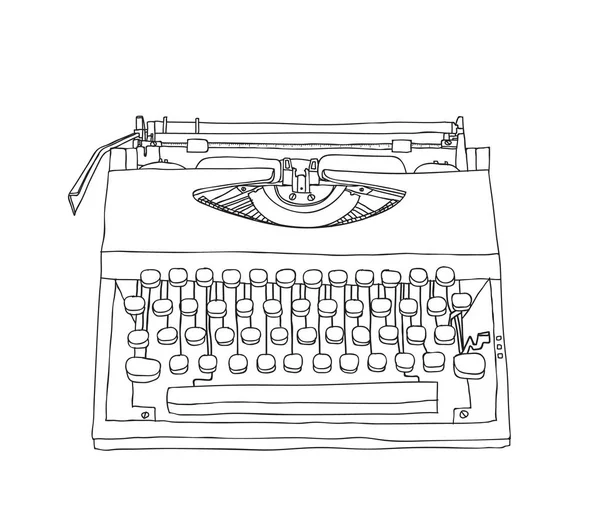 Typewriter old hand drawn cute line art illustration — Stock Vector