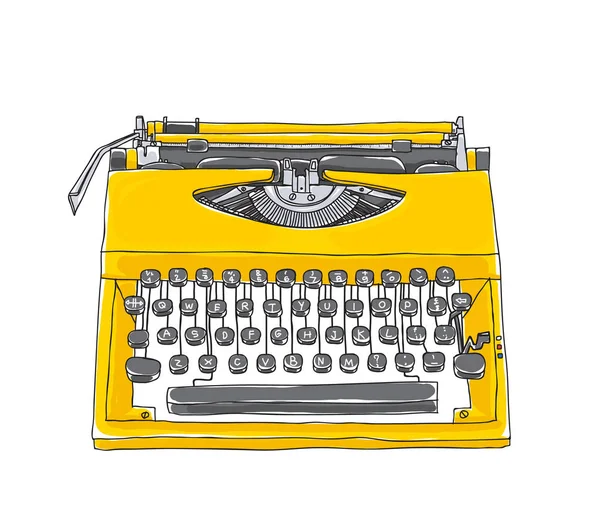 Gelbschreibmaschine alte hand gezeichnet niedlich art illustration — Stockvektor
