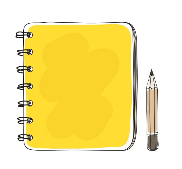 Mini cuaderno lindo y lápiz ilustración de arte dibujado a mano — Vector de stock