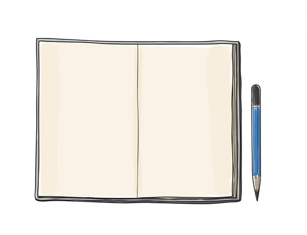 Cuaderno y lápiz arte dibujado a mano plantilla vector illus — Archivo Imágenes Vectoriales