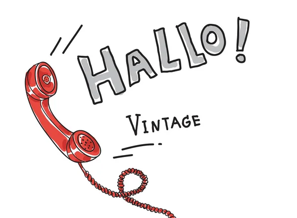 Şirin sanat vektör illustra kırmızı telefon Vintage Retro el çekilmiş — Stok Vektör