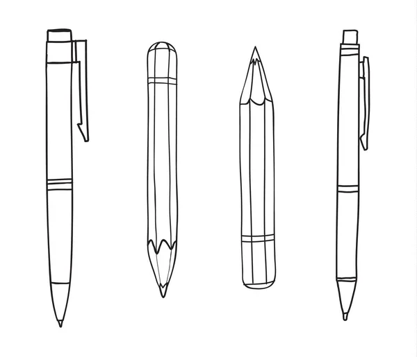 Stylo et crayon dessiné à la main illustration d'art ligne mignonne — Image vectorielle