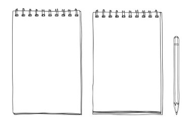 çizilmiş defter ve kalem sevimli çizgi sanat vektör çizim el